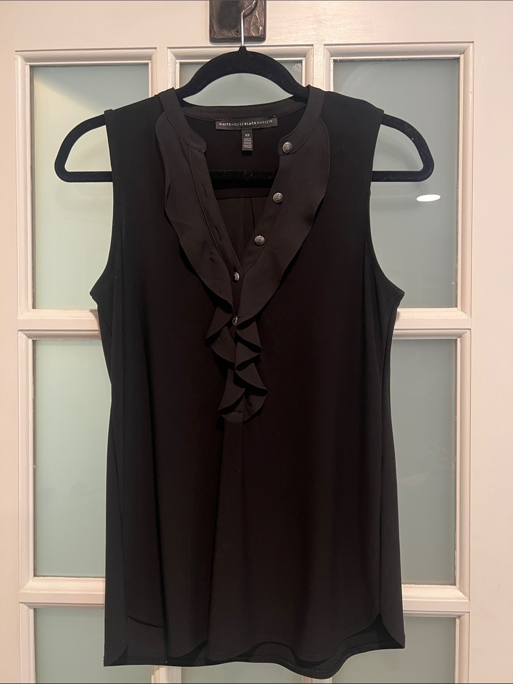 White House Black Market Black Sleeveless Ruffle-Front Camisole